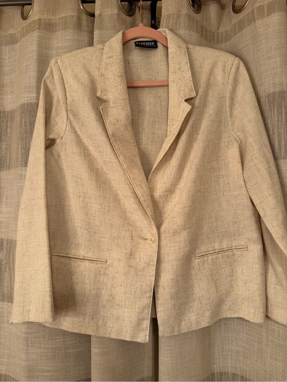 Cream Linen Textured Single-Button Blazer